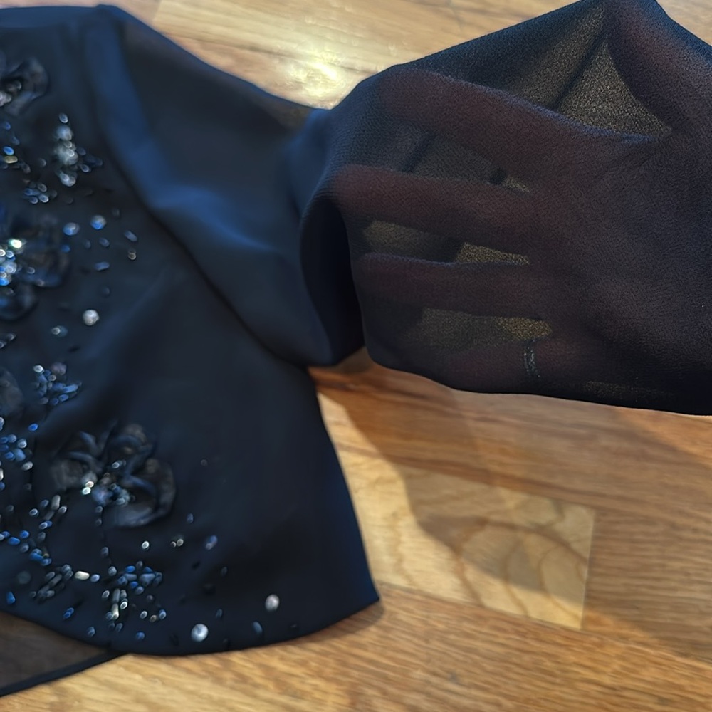 Elegant Black Dress with Sequin/Ribbon/Beaded Floral Embellishments - Picture 8 of 9